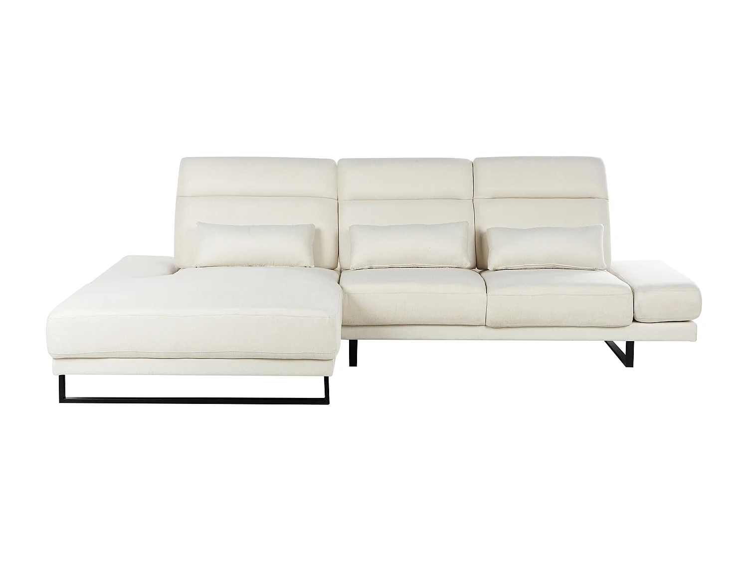 Canapé d'Angle à gauche Rembourré Meuble de Salon Pieds en Acier Accoudoirs et Dossier Réglables en Polyester Blanc Cassé Ikast