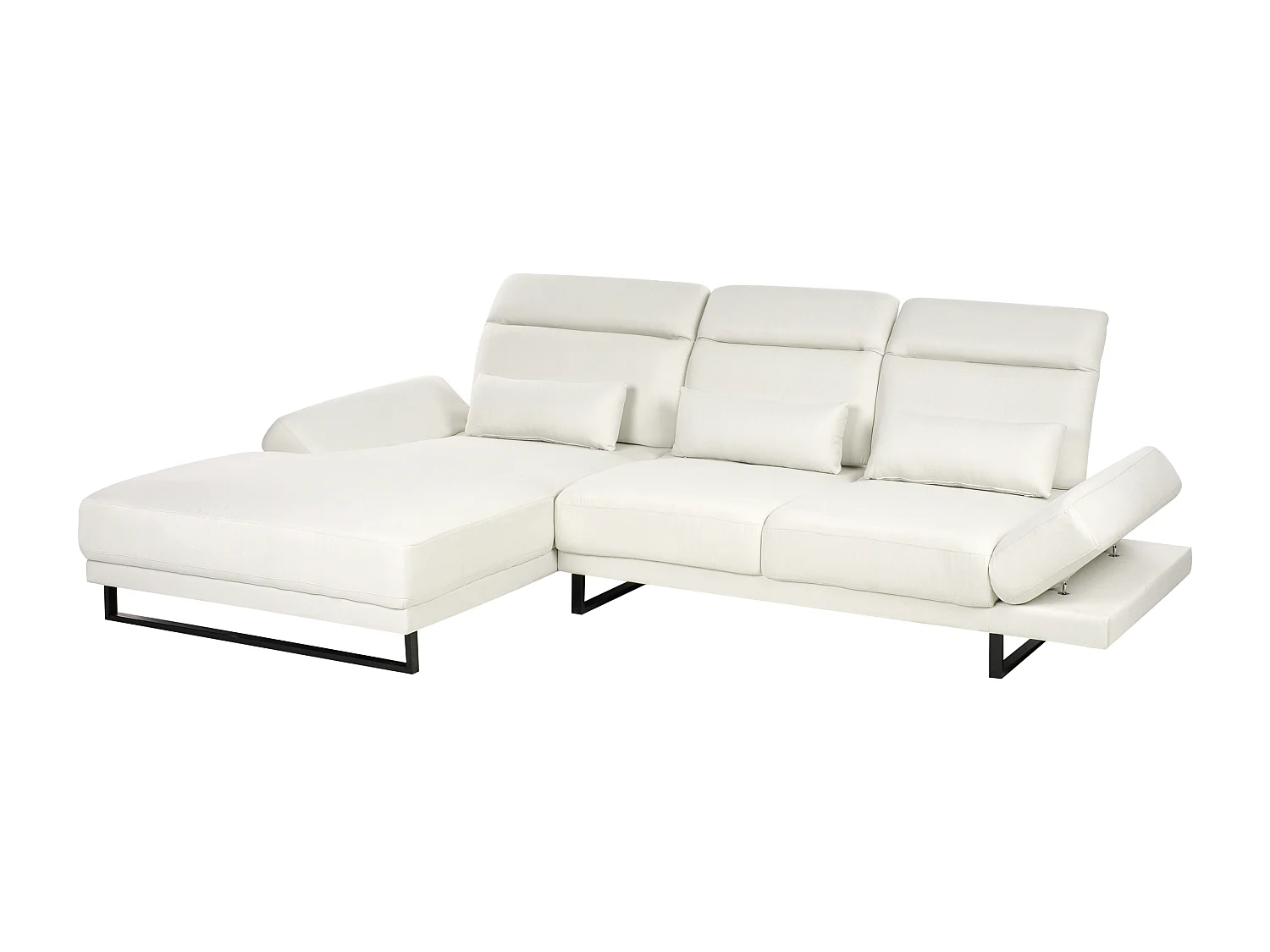 Canapé d'Angle à gauche Rembourré Meuble de Salon Pieds en Acier Accoudoirs et Dossier Réglables en Polyester Blanc Cassé Ikast