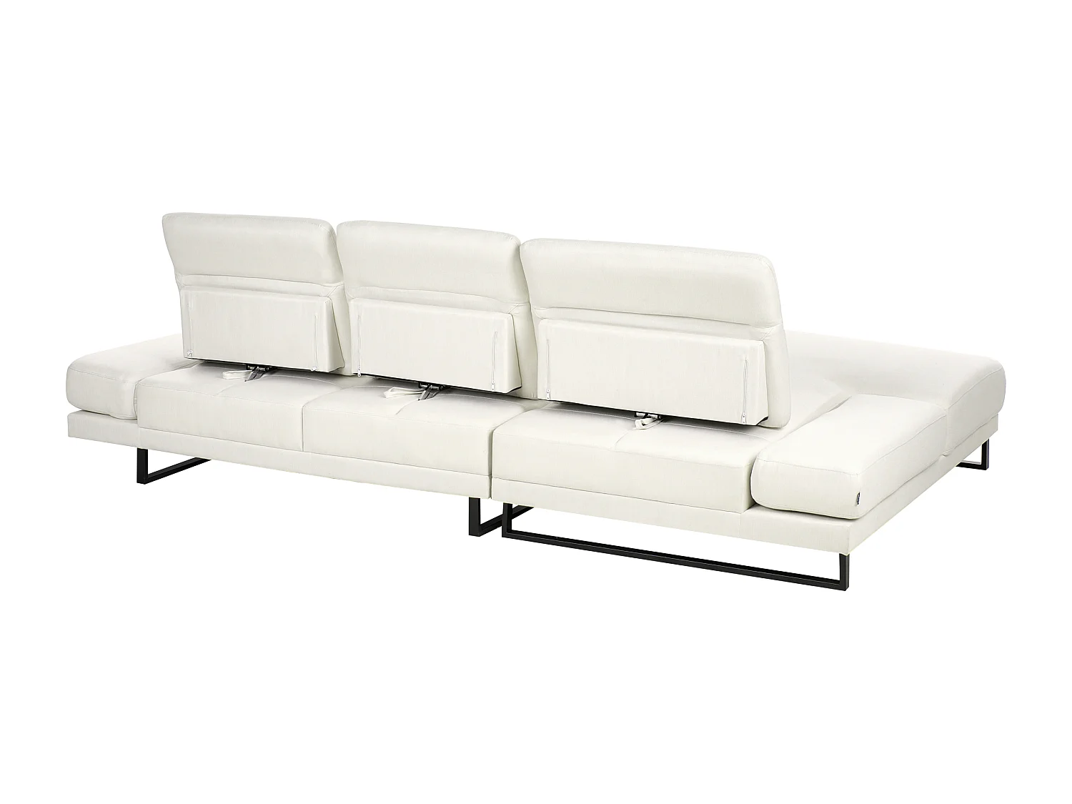 Canapé d'Angle à gauche Rembourré Meuble de Salon Pieds en Acier Accoudoirs et Dossier Réglables en Polyester Blanc Cassé Ikast