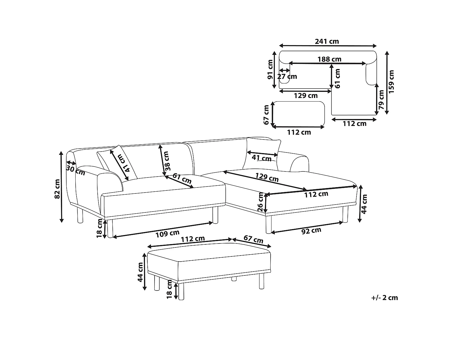 Sofá de canto HOLT Tecido Taupe com repousa-pés 3 lugares à esquerda