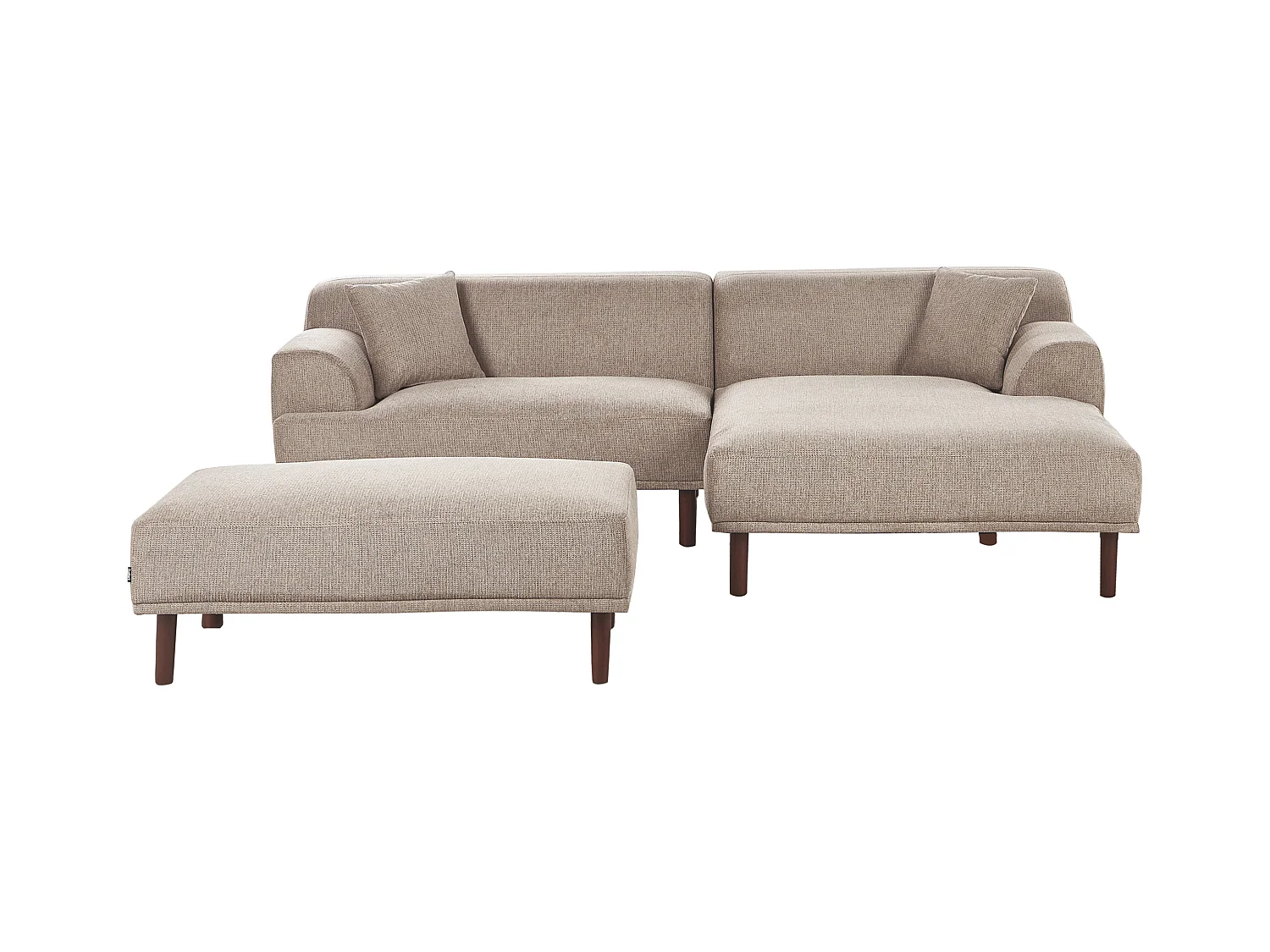 Canapé d'Angle à droite Minimaliste avec Ottoman Pouf en Tissu Taupe Holt