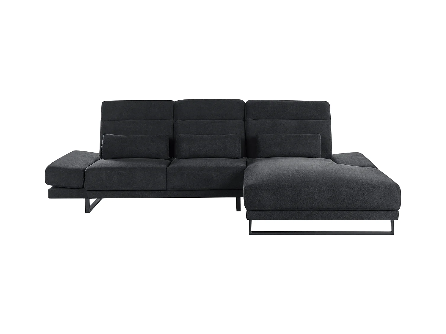Canapé d'Angle à droite en Tissu Rembourré Pieds en Acier Accoudoirs et Dossier Réglables Meuble de Salon Noir Ikast
