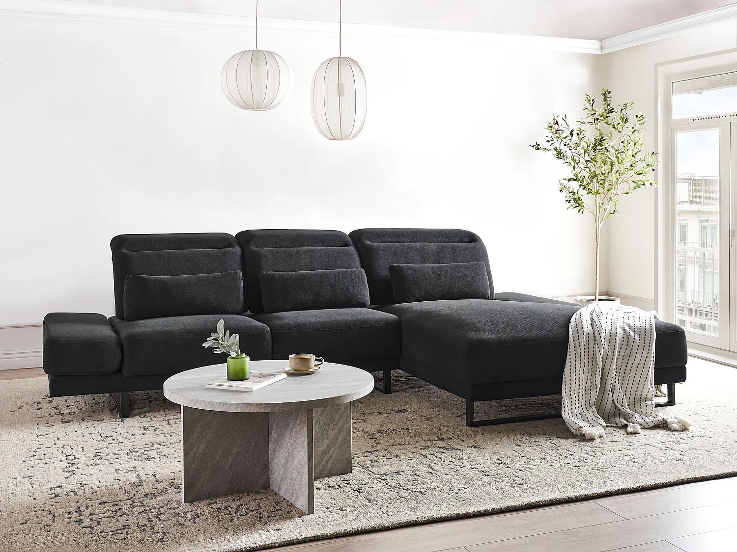 Ecksofa IKAST Stoff Schwarz 4-Sitzer linksseitig