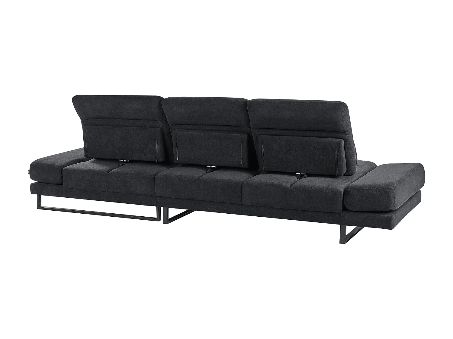 Canapé d\'Angle à droite en Tissu Rembourré Pieds en Acier Accoudoirs et Dossier Réglables Meuble de Salon Noir Ikast