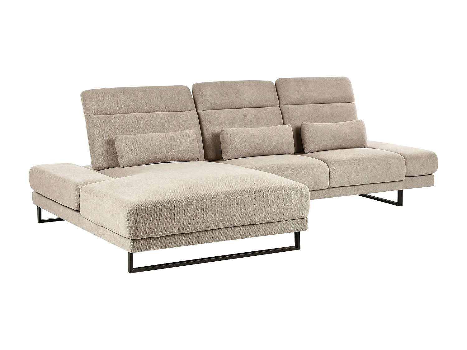 Canapé d'Angle à gauche Rembourré Meuble de Salon Pieds en Acier Accoudoirs et Dossier Réglables en Polyester Taupe Ikast