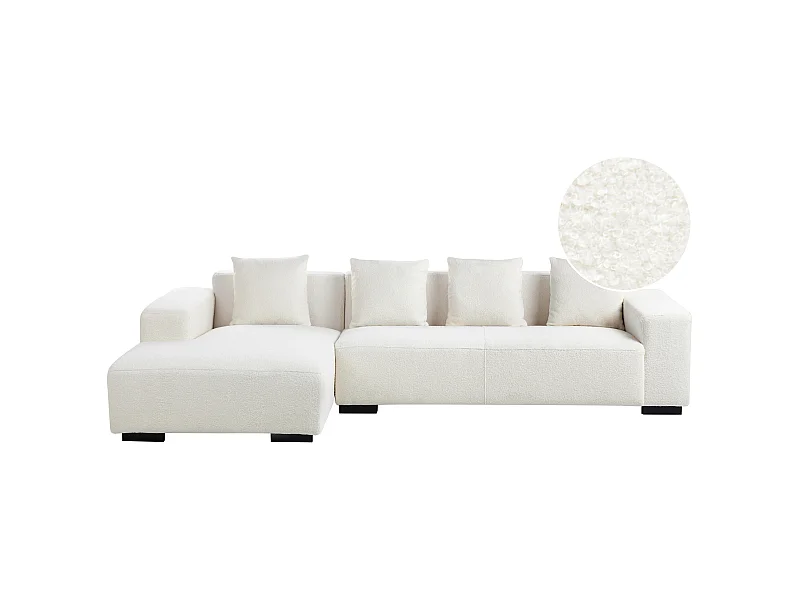 4-Sitzer Ecksofa L-Form Bouclé weiß mit Chaiselongue rechts modern Lungo