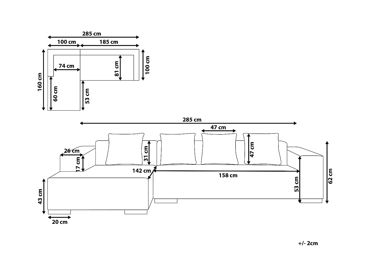 Divano angolare LUNGO Bouclé Bianco 4 posti Lato destro