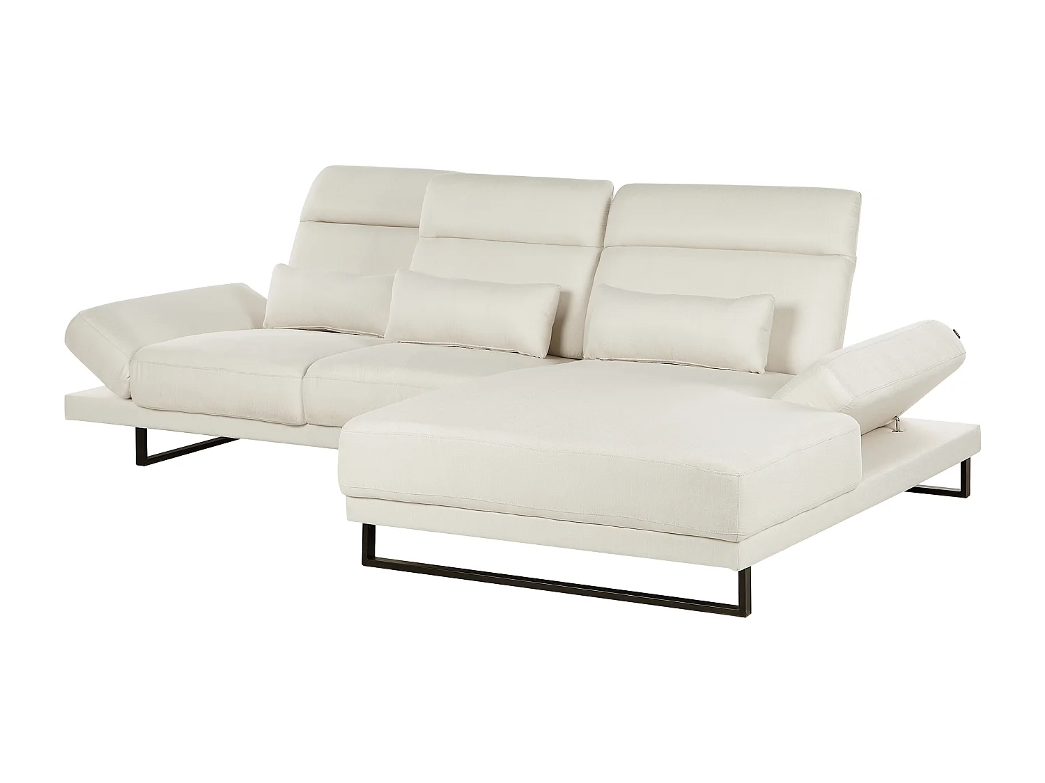 Canapé d'Angle à droite en Polyester Rembourré Meuble de Salon Pieds en Acier Accoudoirs et Dossier Réglables Blanc Cassé Ikast