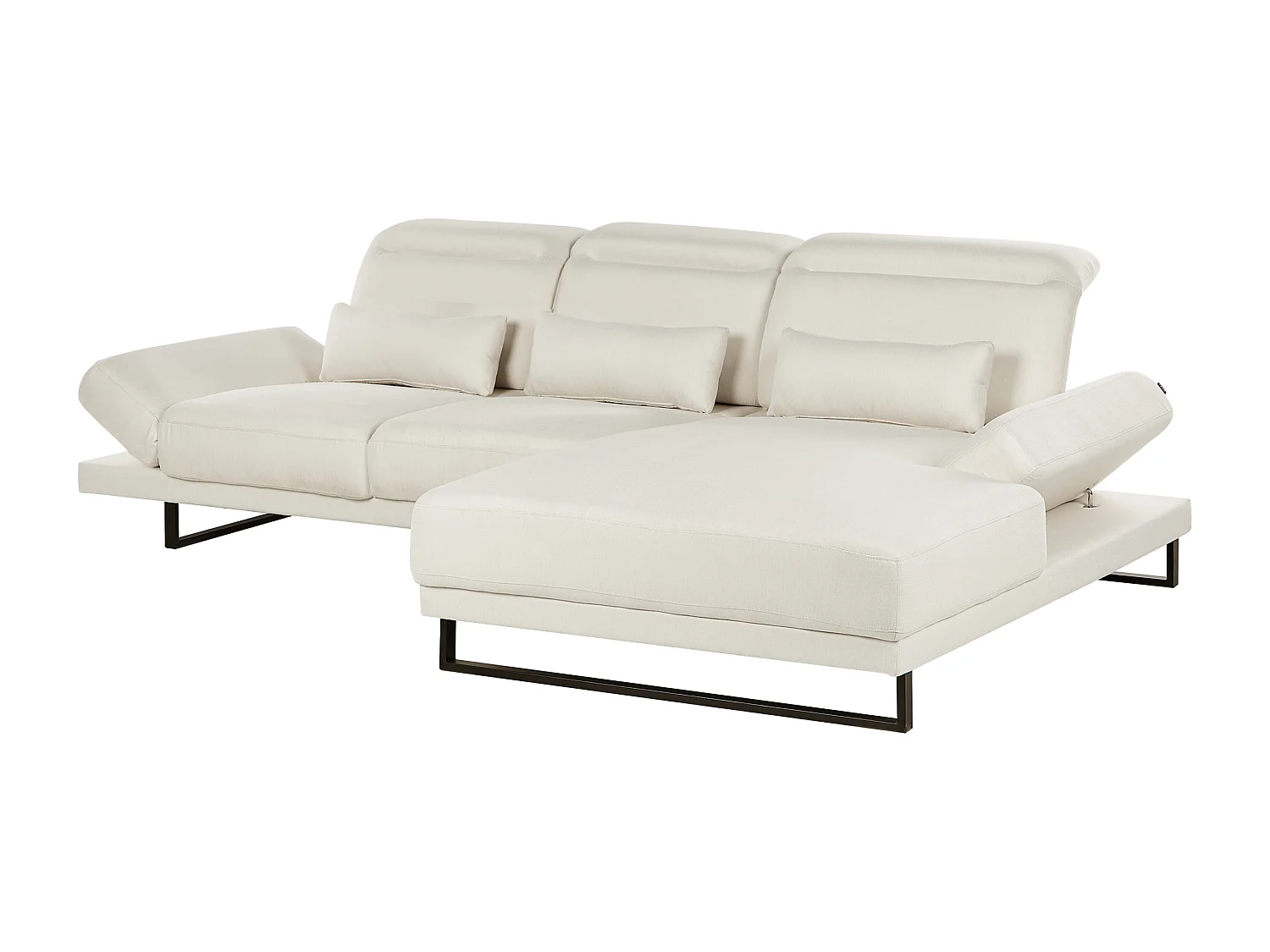 Canapé d'Angle à droite en Polyester Rembourré Meuble de Salon Pieds en Acier Accoudoirs et Dossier Réglables Blanc Cassé Ikast