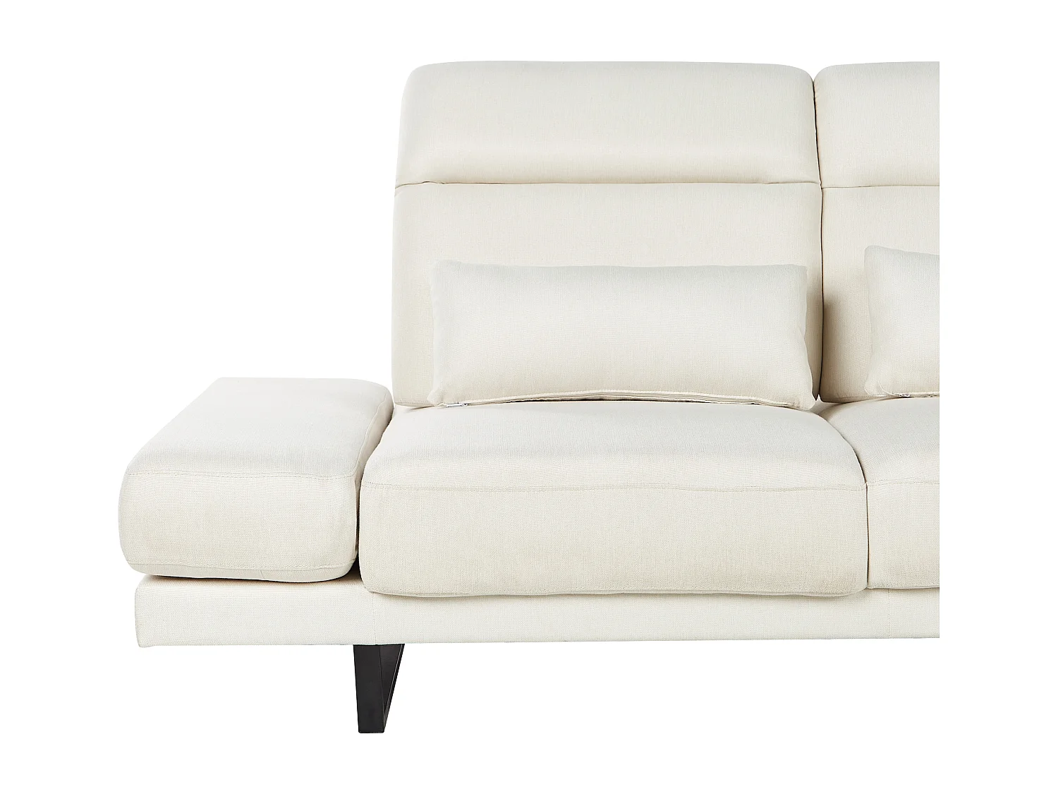 Canapé d'Angle à droite en Polyester Rembourré Meuble de Salon Pieds en Acier Accoudoirs et Dossier Réglables Blanc Cassé Ikast