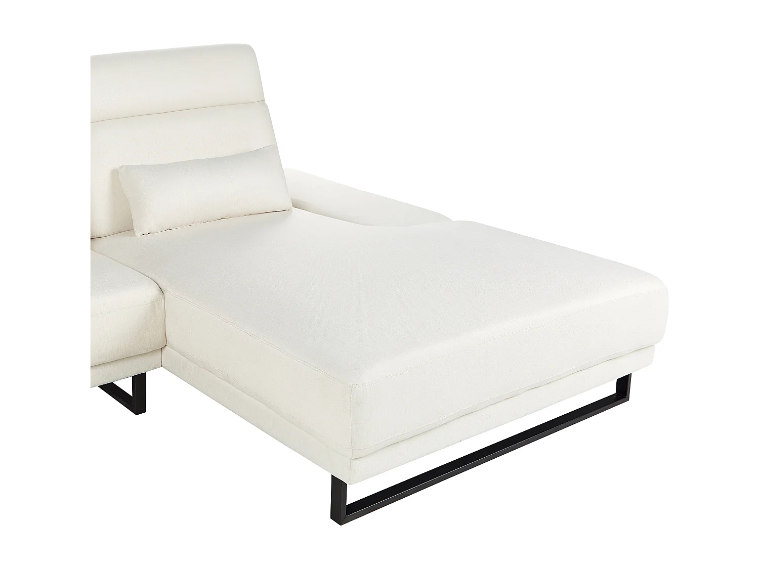 Canapé d'Angle à droite en Polyester Rembourré Meuble de Salon Pieds en Acier Accoudoirs et Dossier Réglables Blanc Cassé Ikast