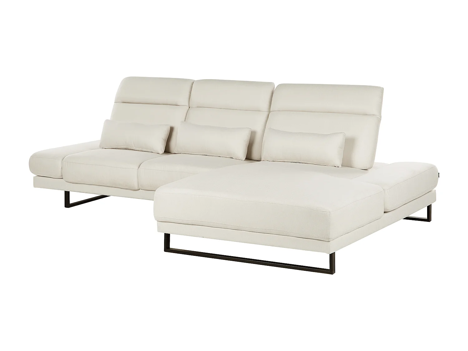 Canapé d'Angle à droite en Polyester Rembourré Meuble de Salon Pieds en Acier Accoudoirs et Dossier Réglables Blanc Cassé Ikast