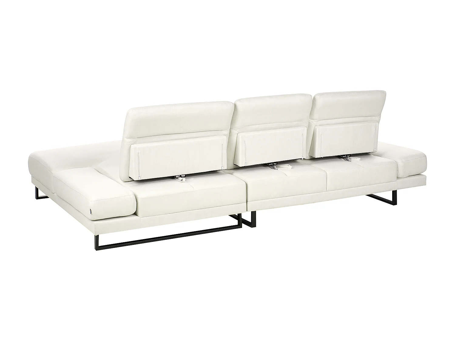 Canapé d'Angle à droite en Polyester Rembourré Meuble de Salon Pieds en Acier Accoudoirs et Dossier Réglables Blanc Cassé Ikast