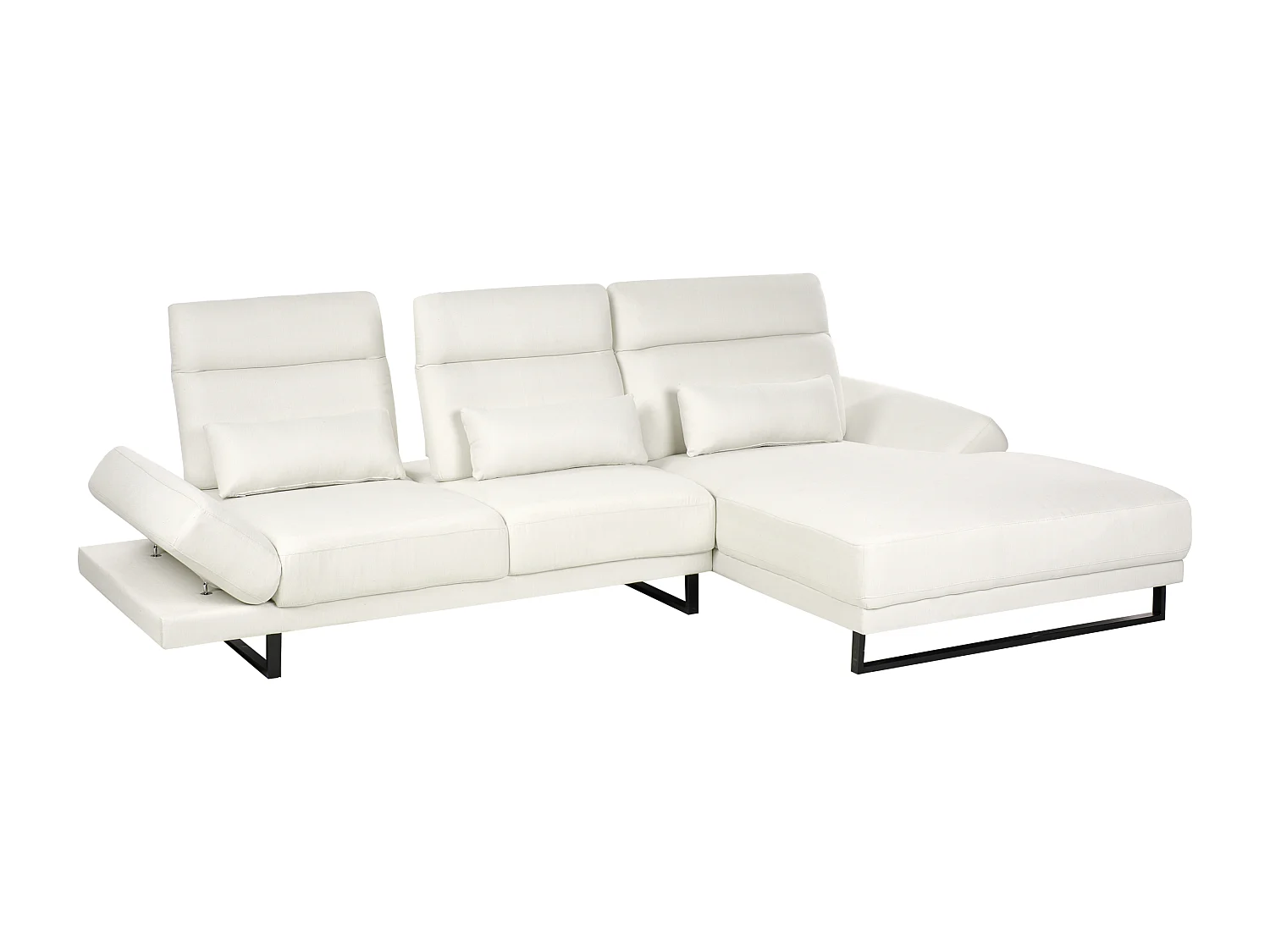 Canapé d'Angle à droite en Polyester Rembourré Meuble de Salon Pieds en Acier Accoudoirs et Dossier Réglables Blanc Cassé Ikast