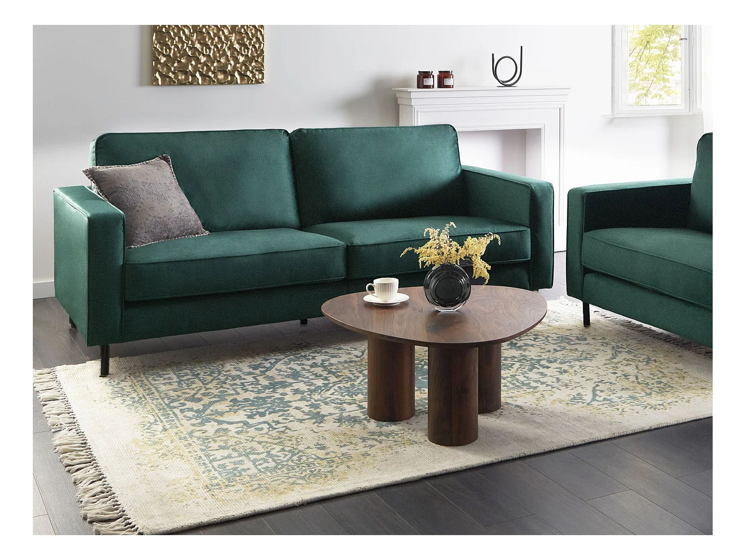 Sofa SAVALEN Samtstoff Dunkelgrün 3-Sitzer