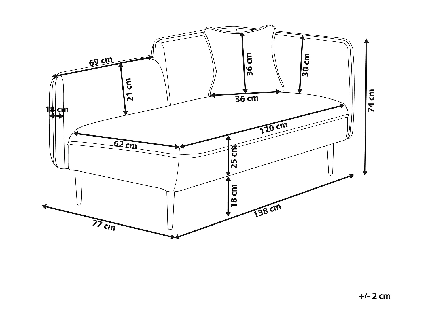 Chaiselongue Bouclé rot rechtsseitig mit Kissen Metallgestell modern Chevannes
