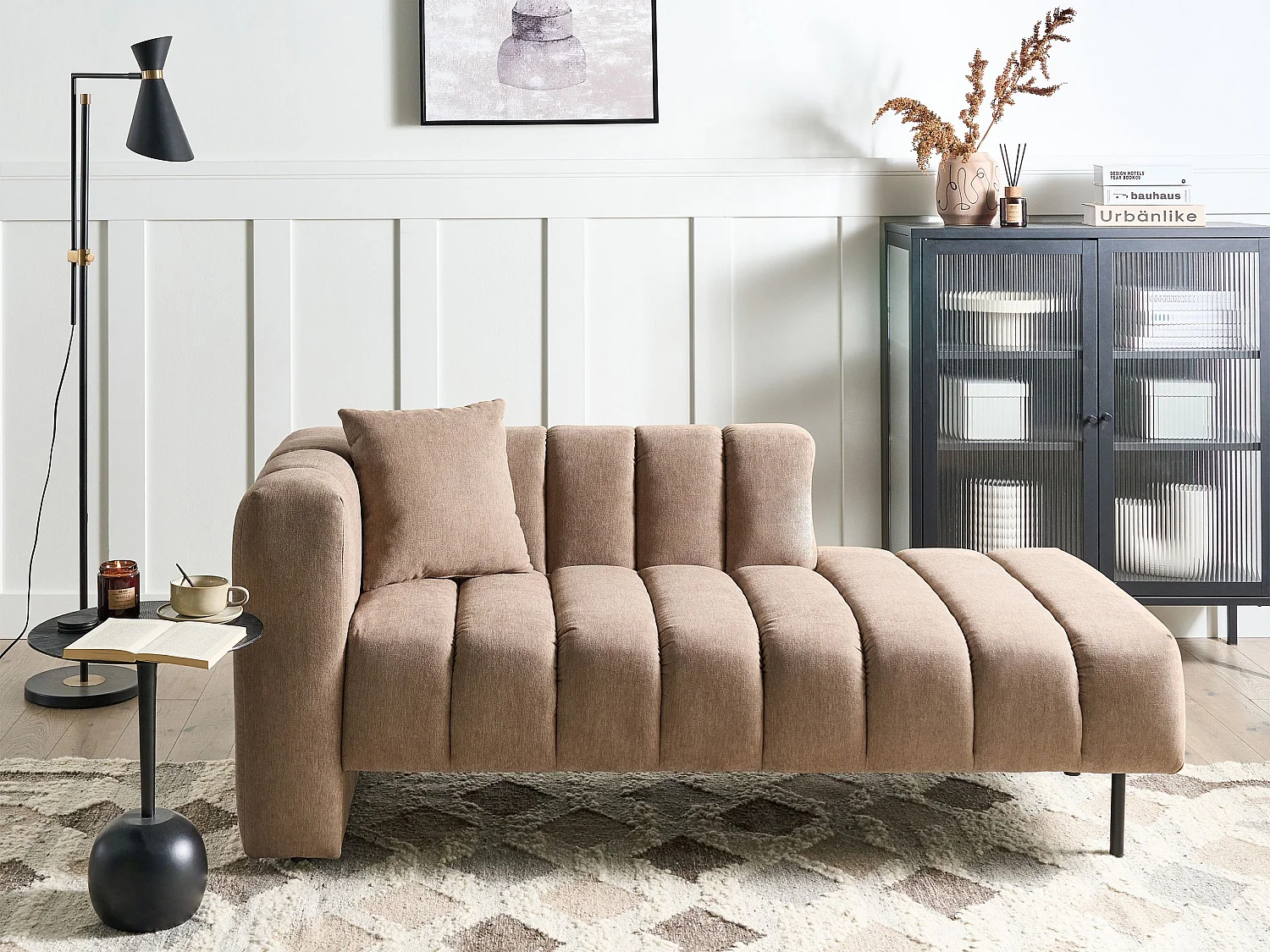 Left-Hand Chaise Longue LANNILS Fabric Light Brown