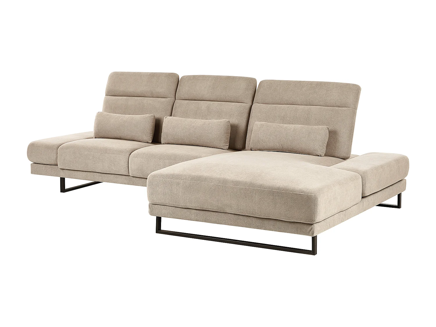 Canapé d'Angle à droite en Polyester Rembourré Meuble de Salon Pieds en Acier Accoudoirs et Dossier Réglables Taupe Ikast