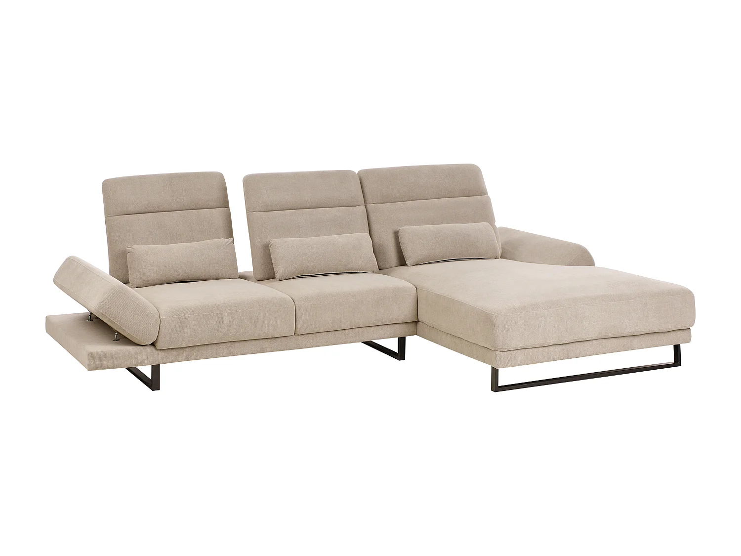 Canapé d'Angle à droite en Polyester Rembourré Meuble de Salon Pieds en Acier Accoudoirs et Dossier Réglables Taupe Ikast