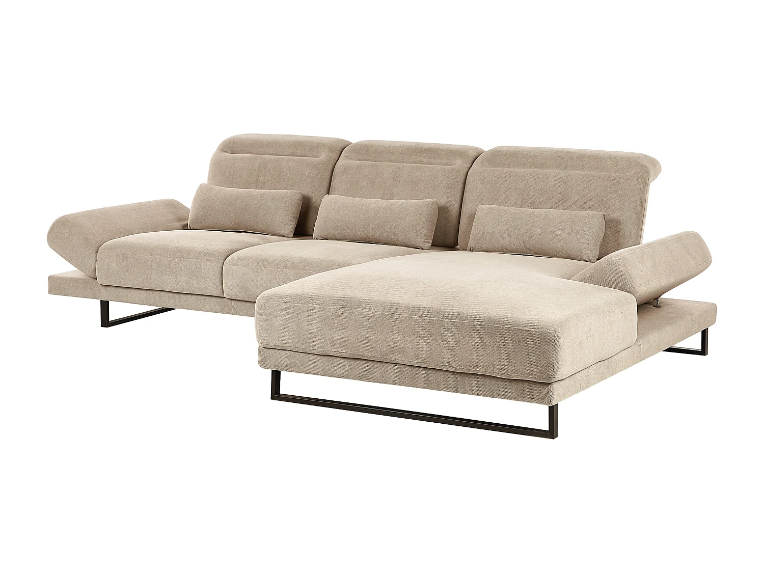 Canapé d'Angle à droite en Polyester Rembourré Meuble de Salon Pieds en Acier Accoudoirs et Dossier Réglables Taupe Ikast