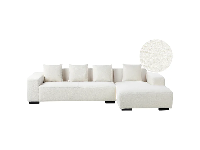 4-Sitzer Ecksofa L-Form Bouclé weiß mit Chaiselongue links modern Lungo