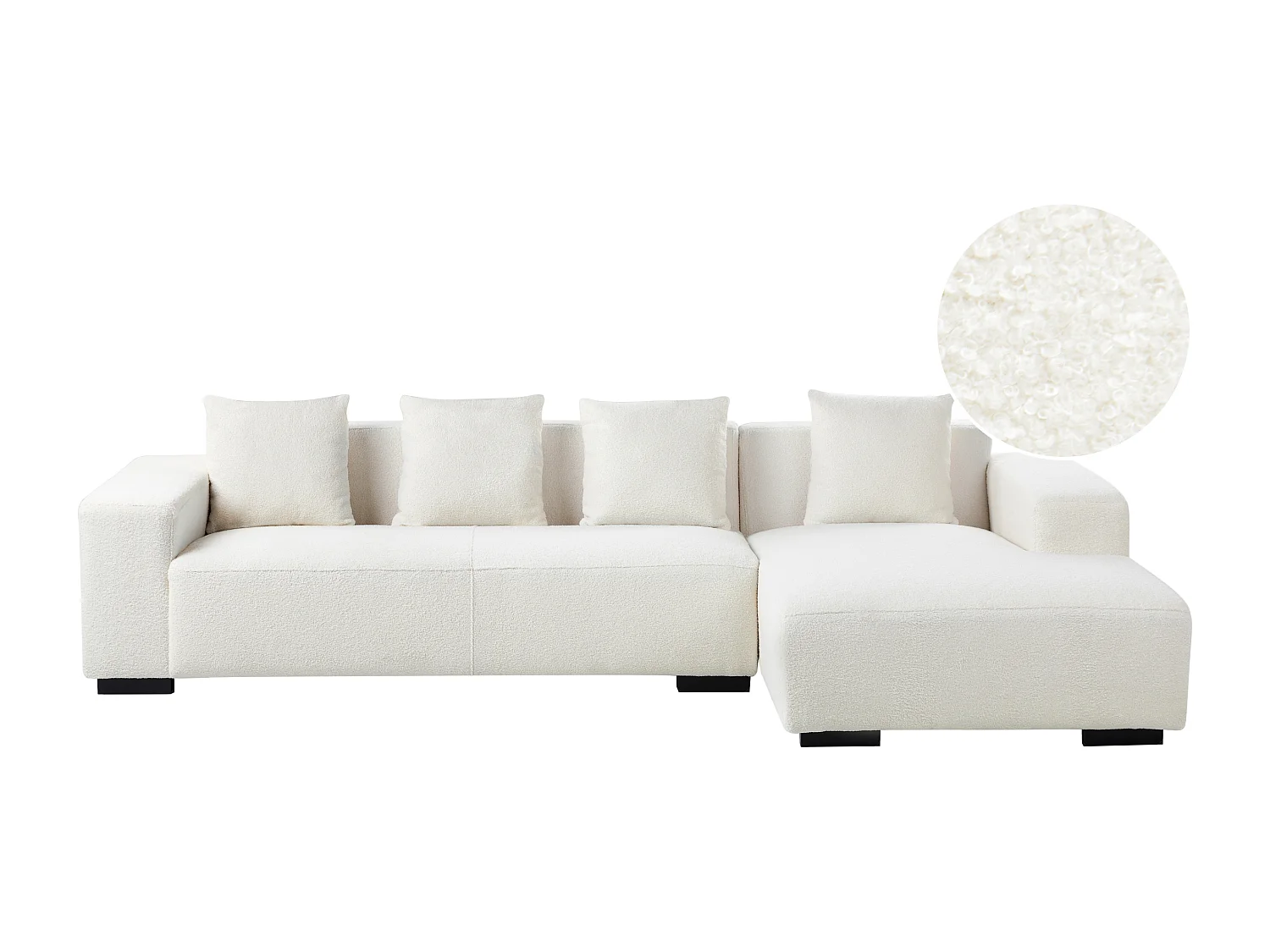 4-Sitzer Ecksofa L-Form Bouclé weiß mit Chaiselongue links modern Lungo