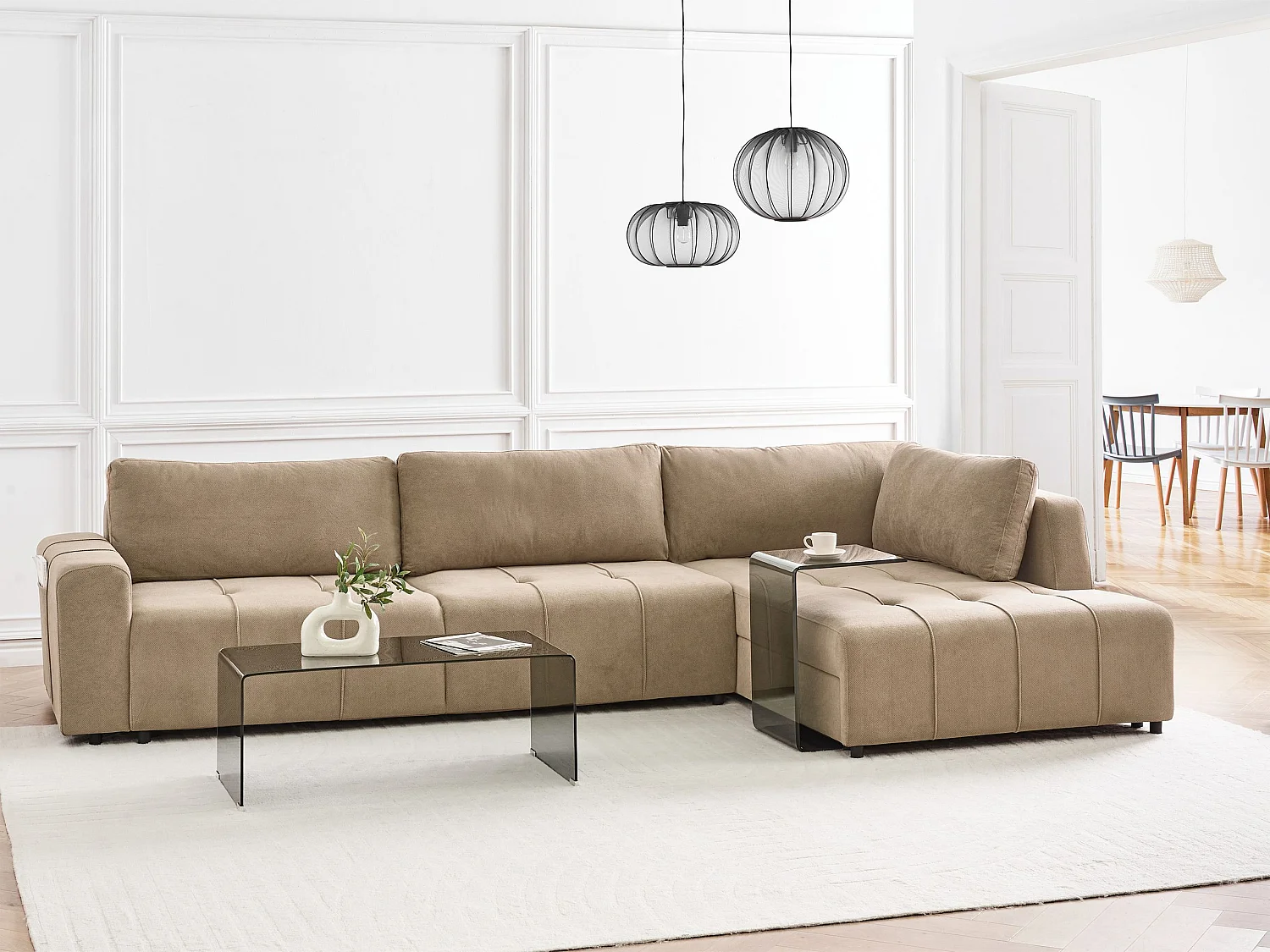 Hoekslaapbank INNVIK Stof Bruin 4-zitter Linkerzijde