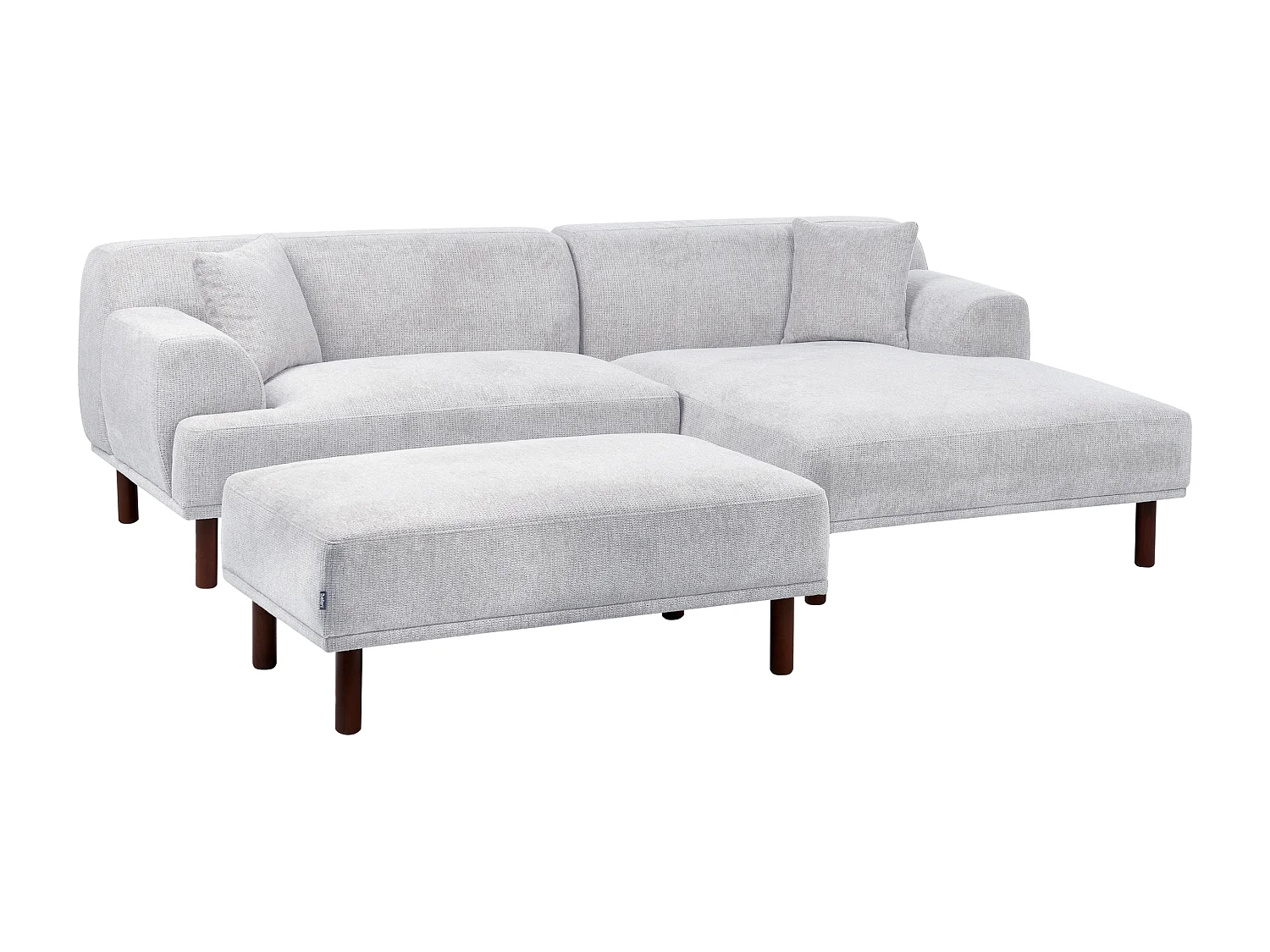 Canapé d'Angle à droite Minimaliste avec Ottoman Pouf en Tissu Gris Clair Holt