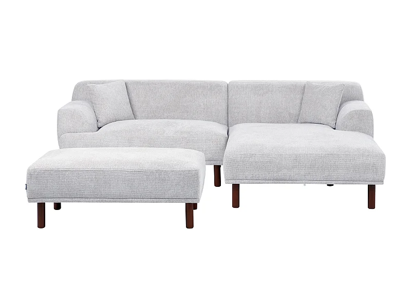 Canapé d'Angle à droite Minimaliste avec Ottoman Pouf en Tissu Gris Clair Holt