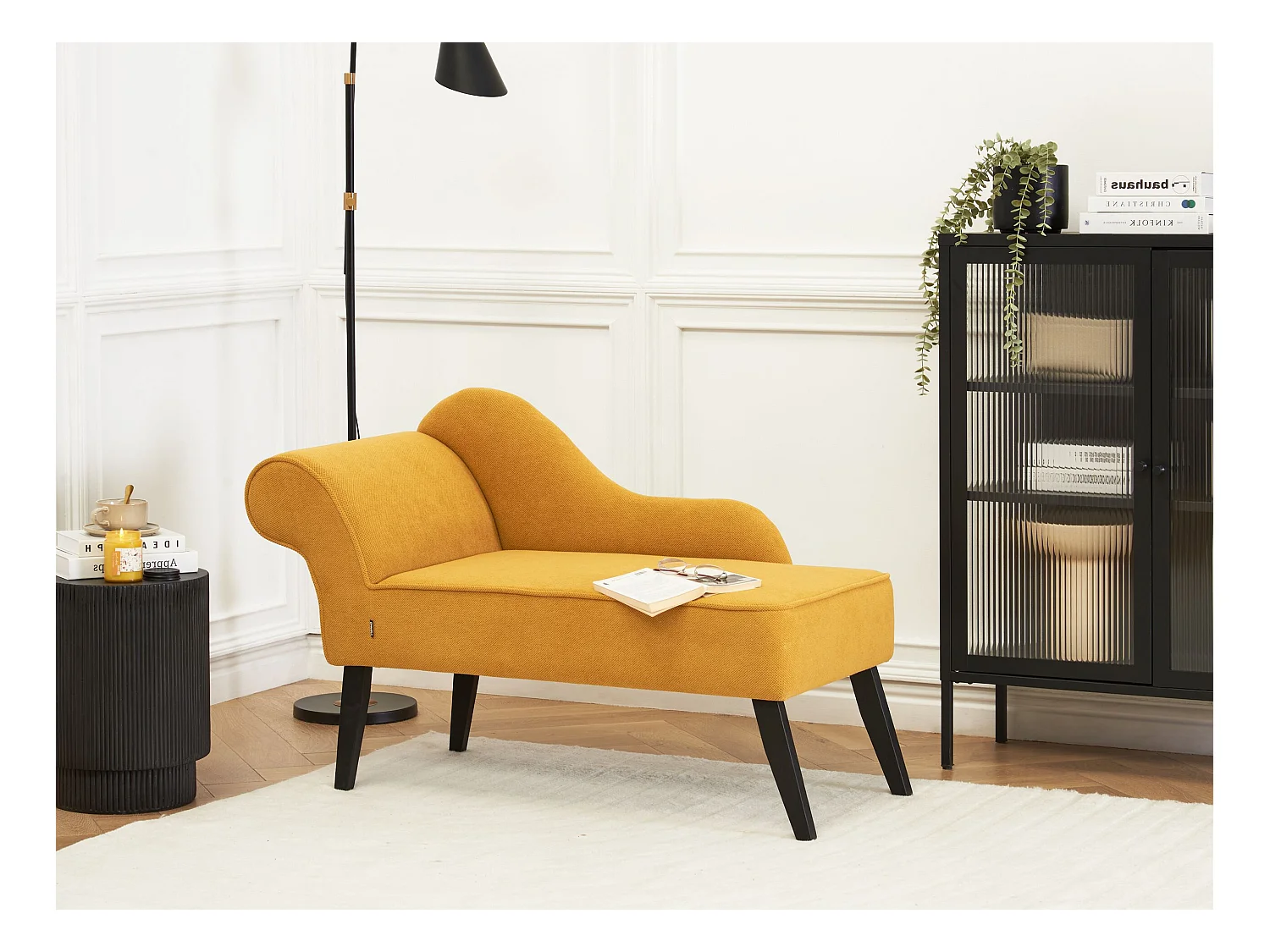 Linkszijdige chaise longue BIARRITZ Stof Mosterdgeel