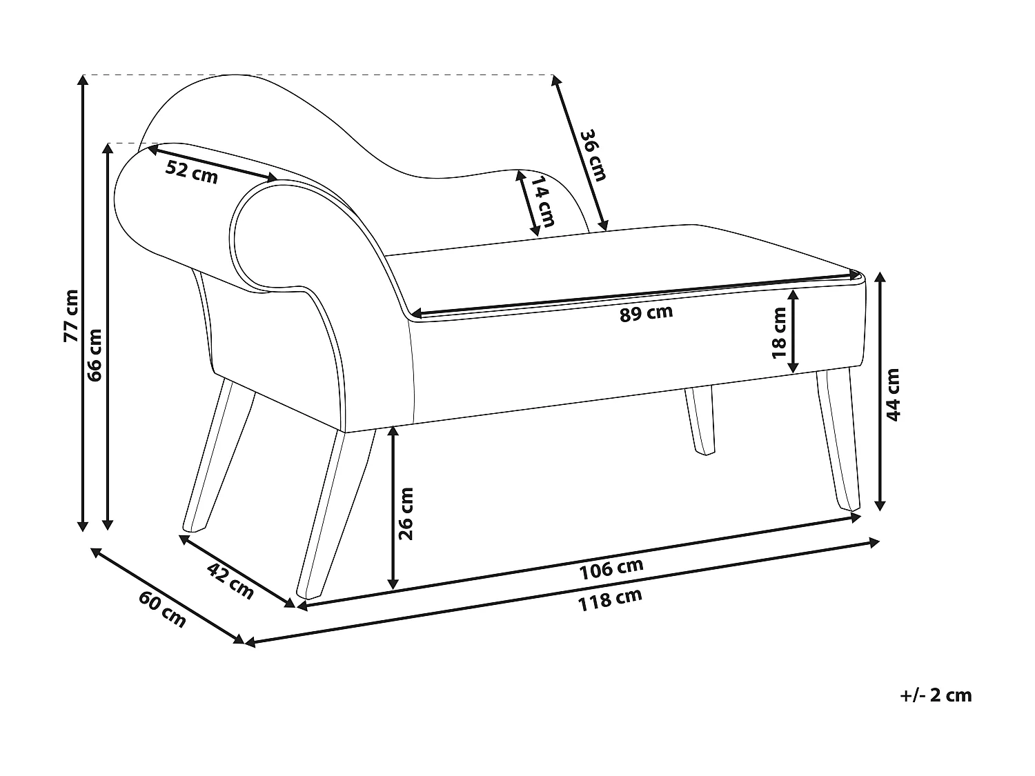 Chaise longue côté droite BIARRITZ Tissu Moutarde