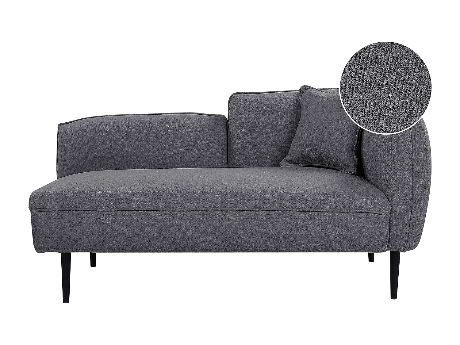 Chaiselongue Bouclé grau rechtsseitig mit Kissen Metallgestell modern Chevannes