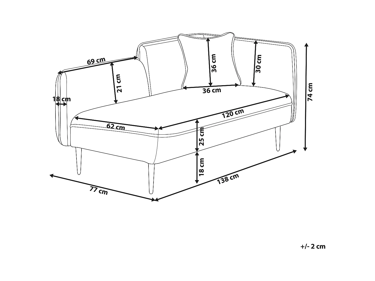 Chaiselongue Bouclé grau rechtsseitig mit Kissen Metallgestell modern Chevannes