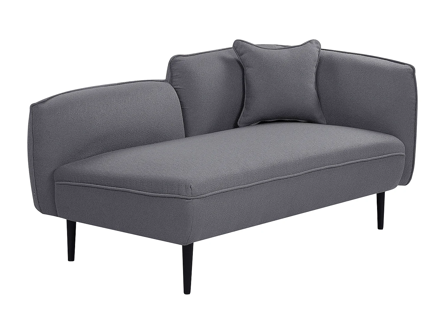 Chaiselongue Bouclé grau rechtsseitig mit Kissen Metallgestell modern Chevannes