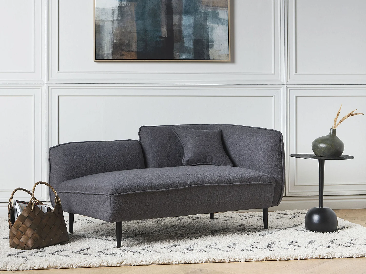 Right-Hand Chaise Longue CHEVANNES Boucle Dark Grey