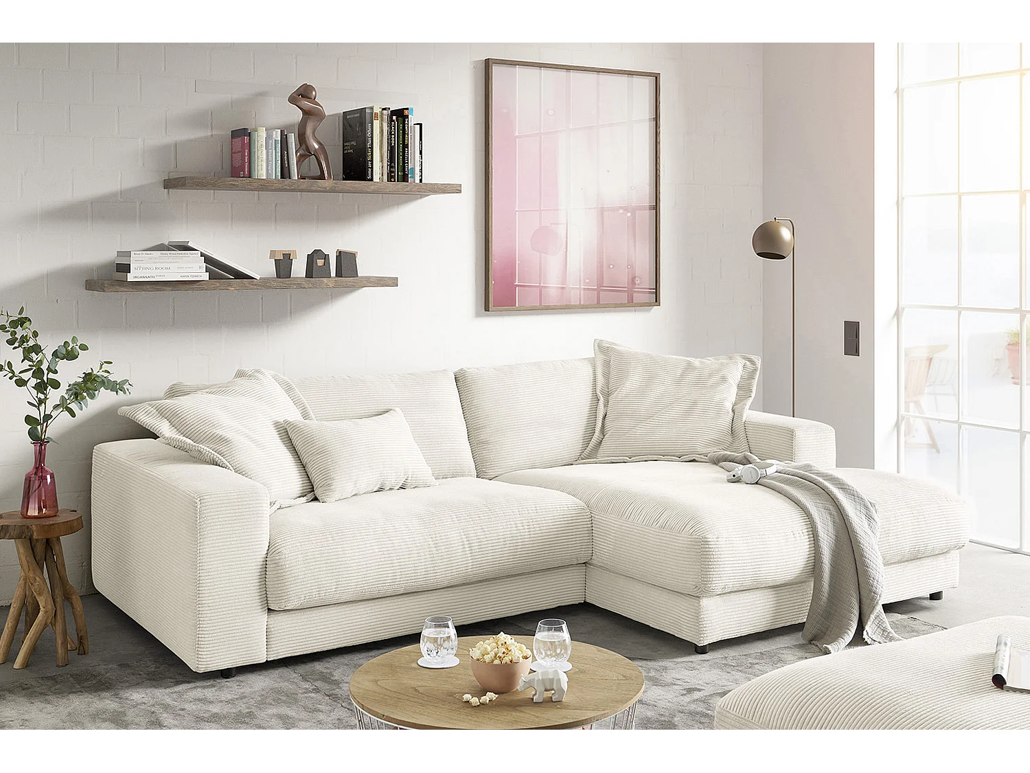 Ecksofa - Cremeweiß Cord - MADELINE