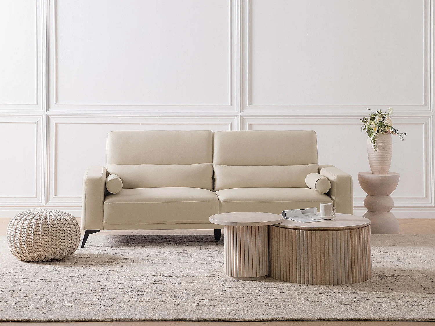 Sofa ANGE Ekoskóra Jasnobeżowy dla 3 osób