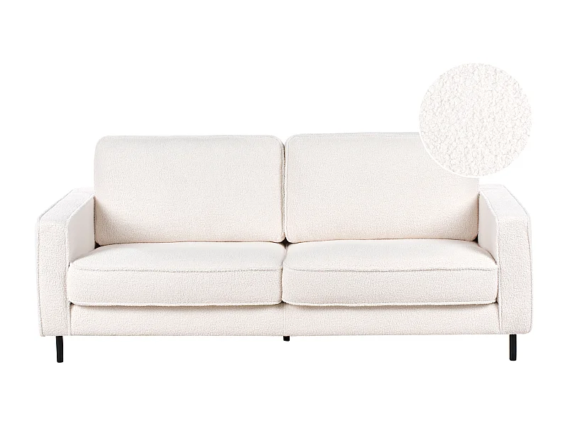 Sofá SAVALEN Bouclé Branco 3 lugares