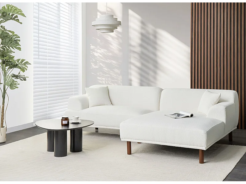 Canapé d'Angle à droite Minimaliste en Bouclé Bouclette Forme de L Blanc Holt