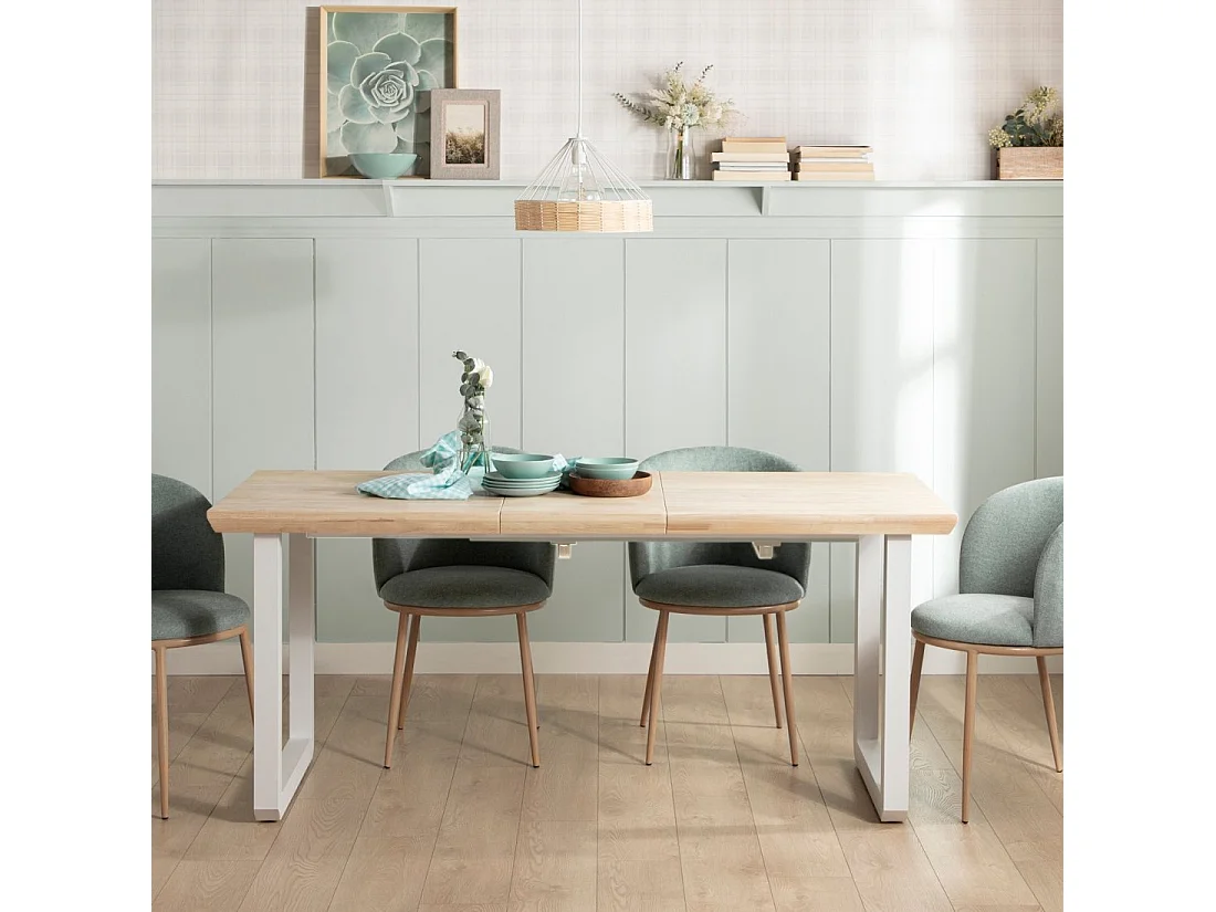 Table extensible en bois naturel 140x76 cm-Khonor
