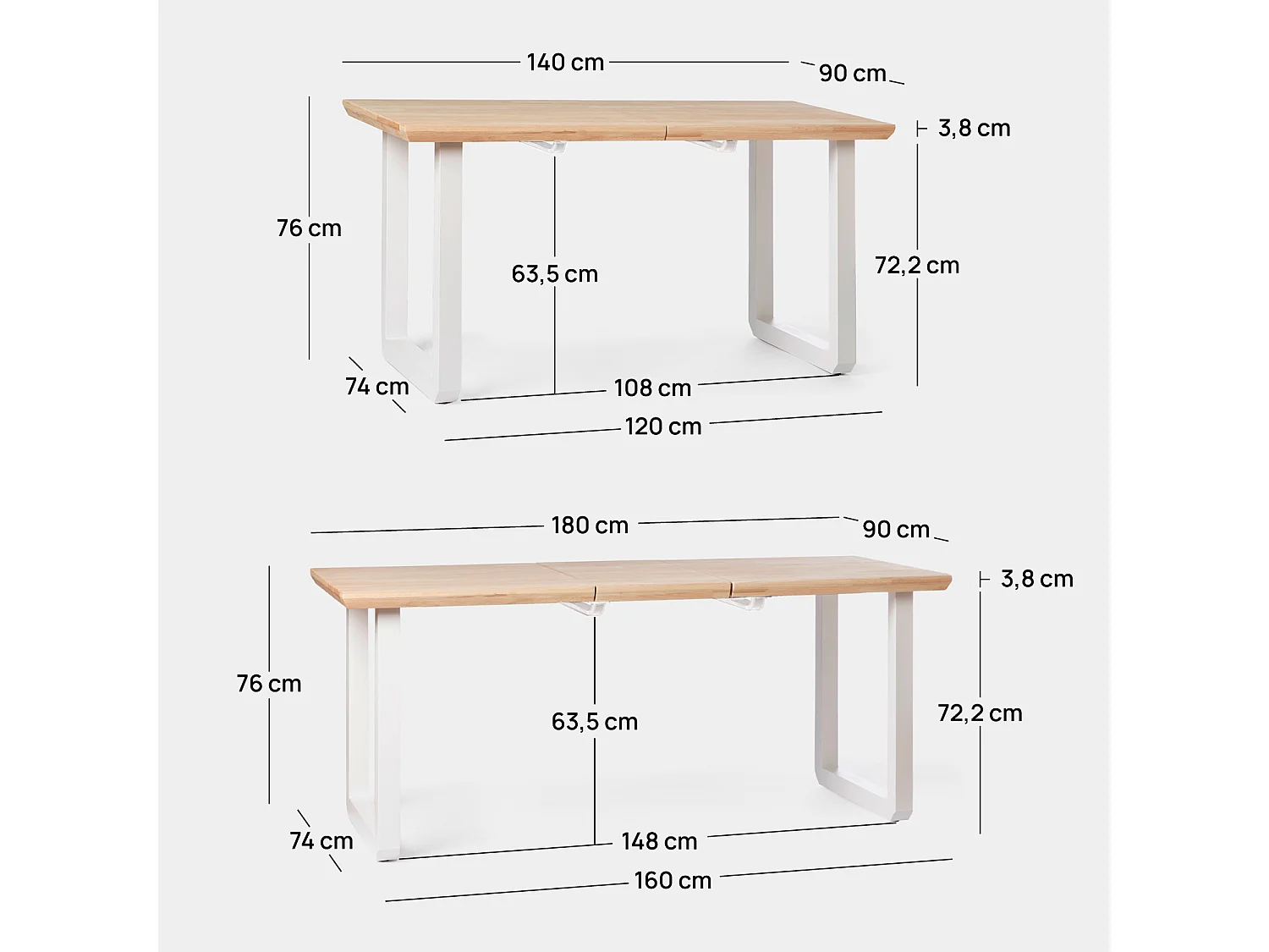 Mesa extensible de Madera Natural 76 x 140- Khonor