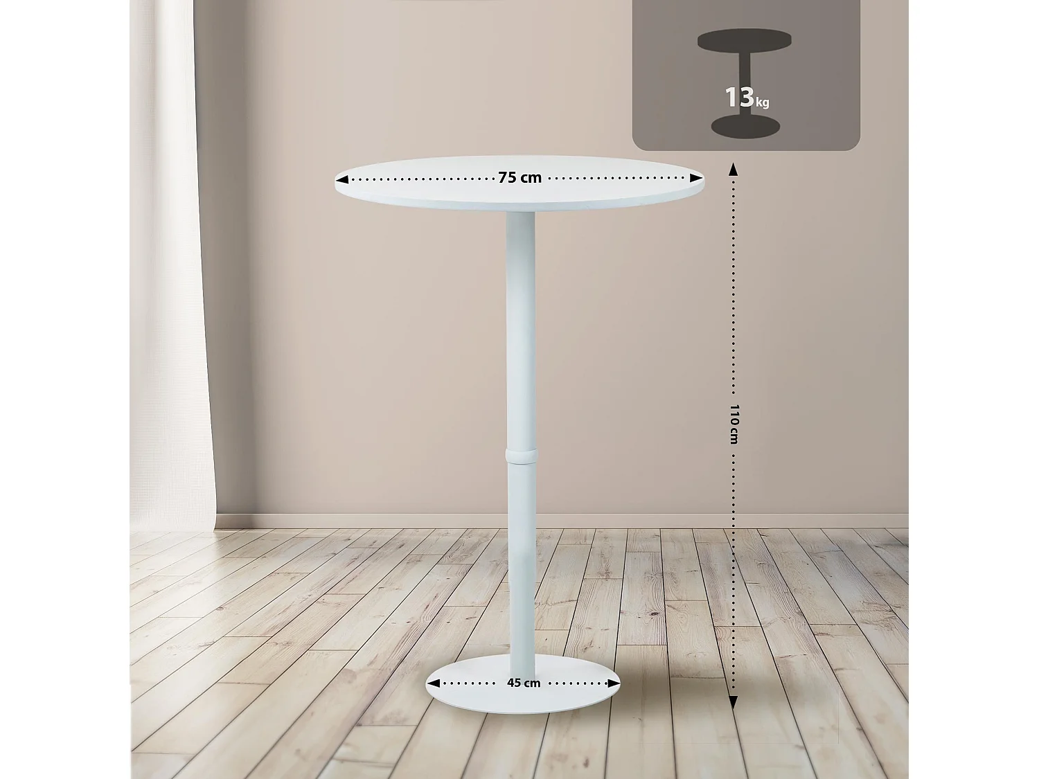 Table haute - rond Ø 75 cm - Bois - Blanc / Blanc - Hereford