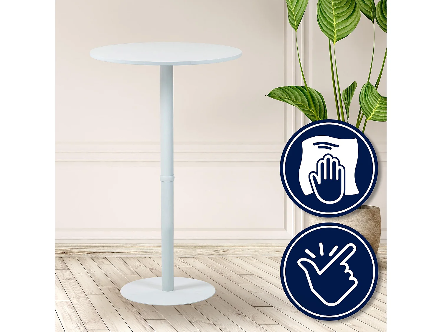 Table haute - rond Ø 75 cm - Bois - Blanc / Blanc - Hereford