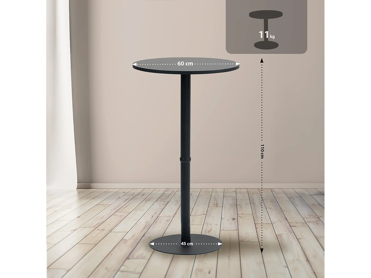 Table haute - rond Ø 60 cm - Bois - Noir / Noir - Hereford