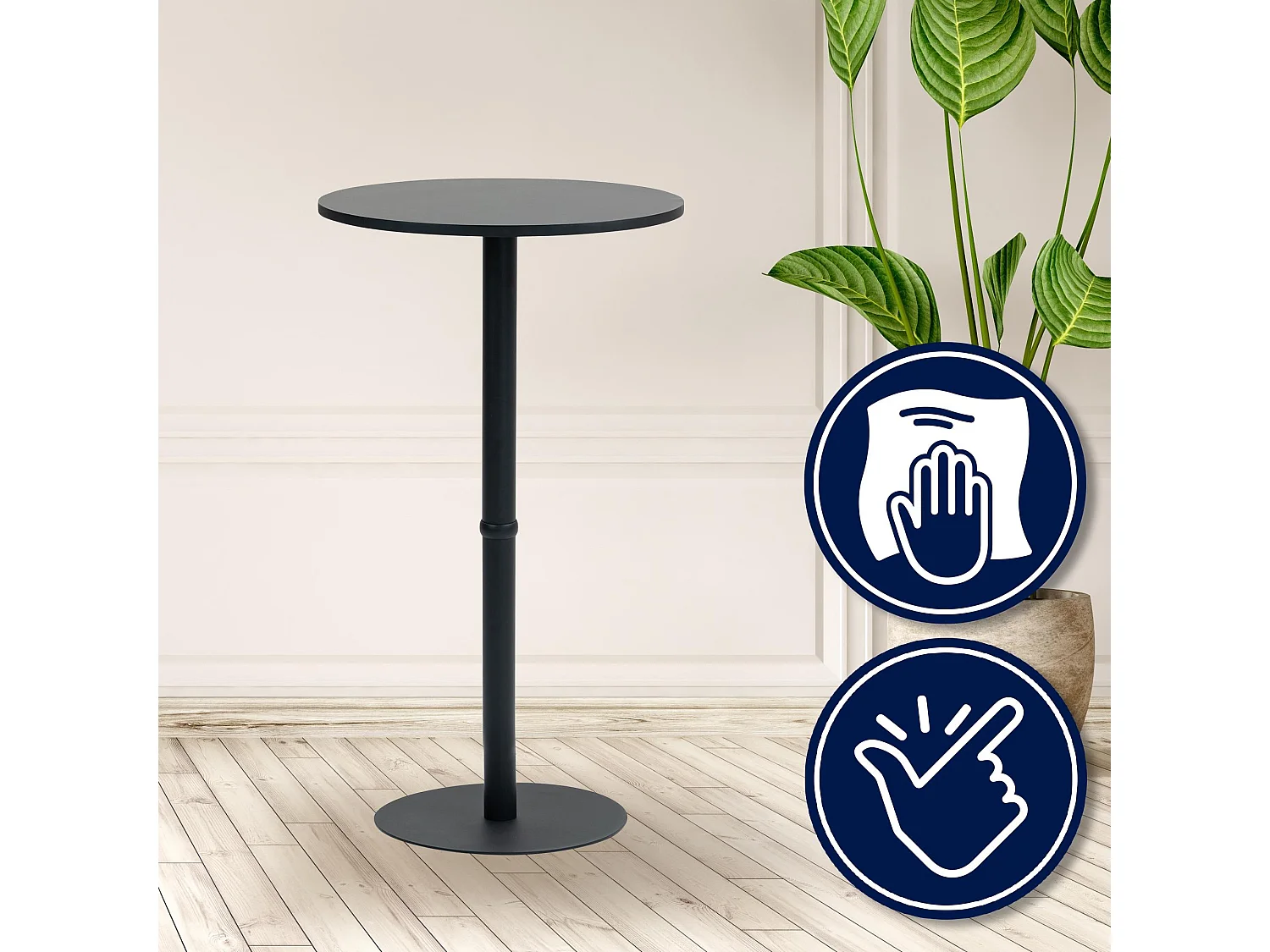 Table haute - rond Ø 60 cm - Bois - Noir / Noir - Hereford