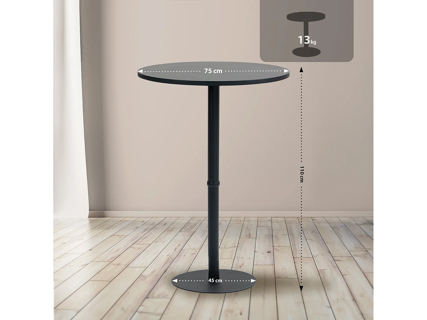 Table haute - rond Ø 75 cm - Bois - Noir / Noir - Hereford