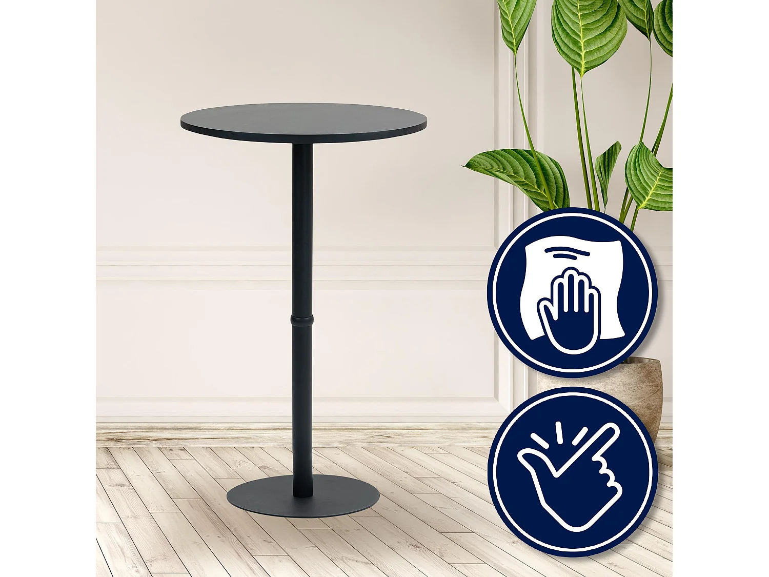 Table haute - rond Ø 75 cm - Bois - Noir / Noir - Hereford