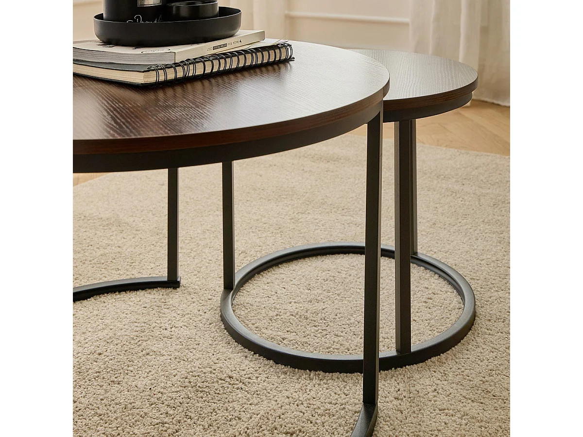 Set di 2 tavolini da salotto rotondi sovrapposti - L70 cm