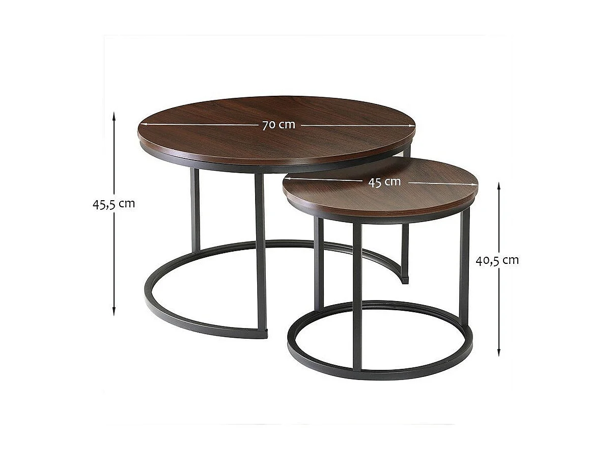 Set di 2 tavolini da salotto rotondi sovrapposti - L70 cm