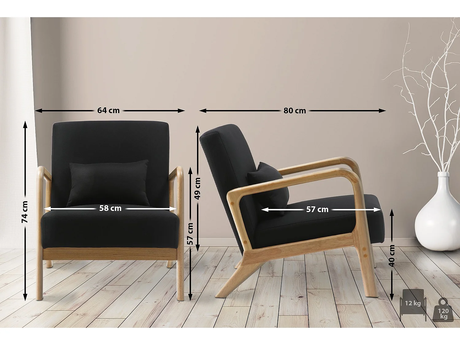 Fauteuil - Bois - Noir - Hibbing